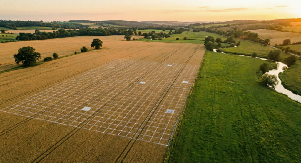 Représentation d'un hectare sur un champ