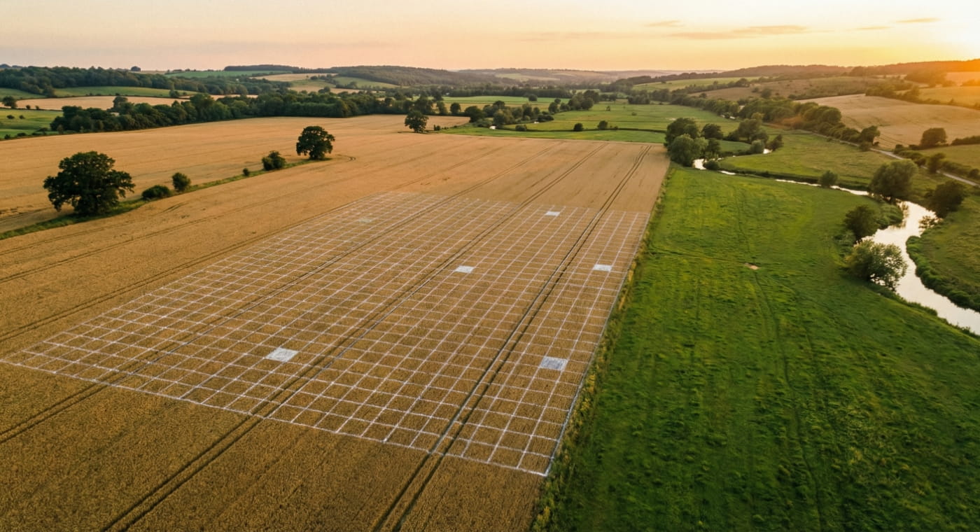Représentation d'un hectare sur un champ
