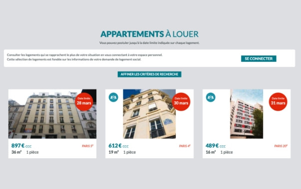 interface du site Locannonces de la mairie de Paris