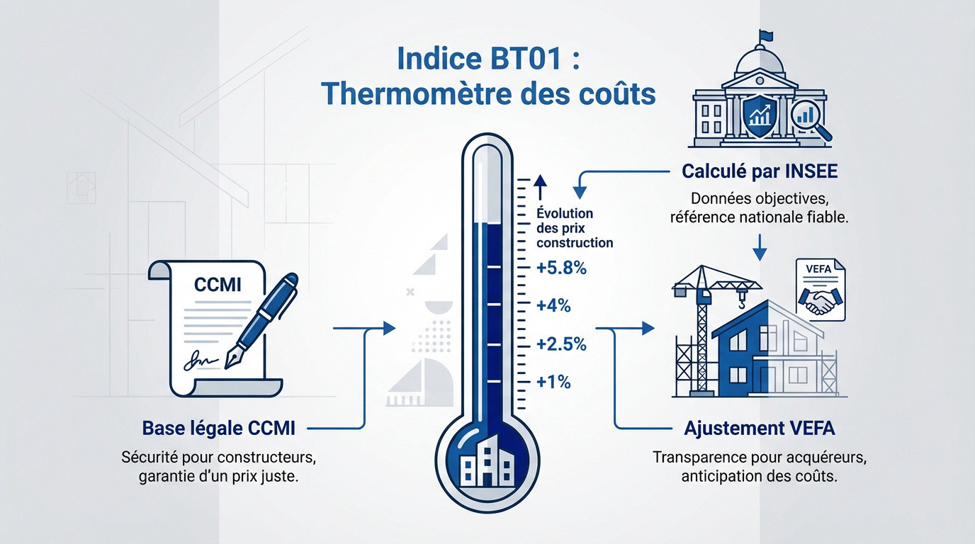 Graphique illustrant l'évolution de l'indice BT01 et des coûts de construction