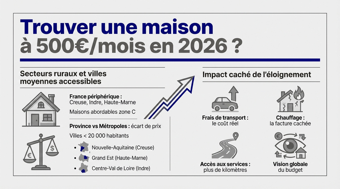 Maison rurale abordable en zone C pour un budget de 500 euros par mois