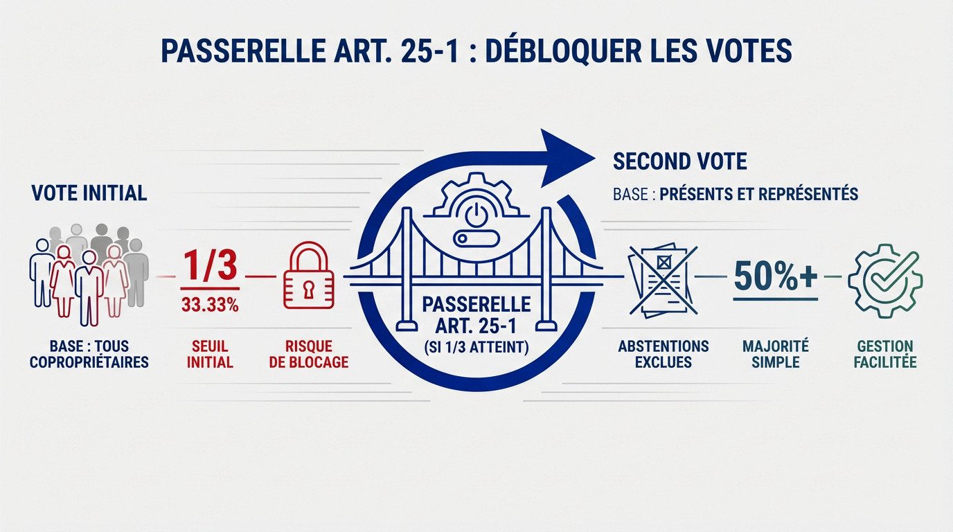 Schéma explicatif de la passerelle de l'article 25-1 en copropriété