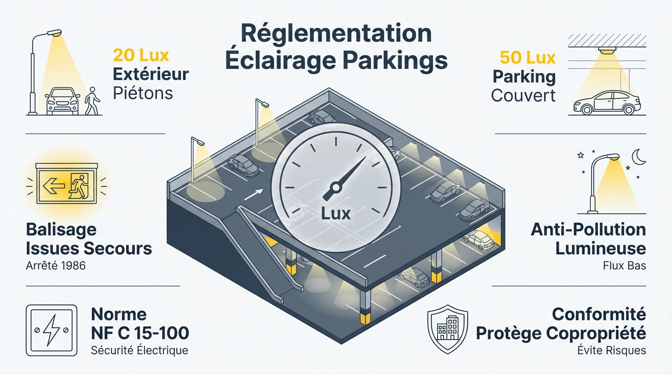 Réglementation de l'éclairage dans les parkings de copropriété