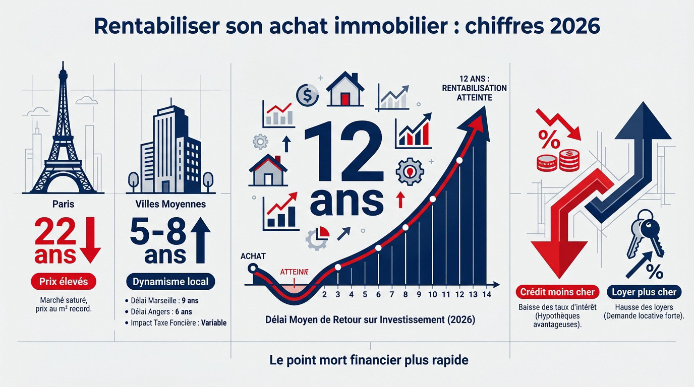 Graphique de la durée de rentabilisation immobilière moyenne en France en 2026