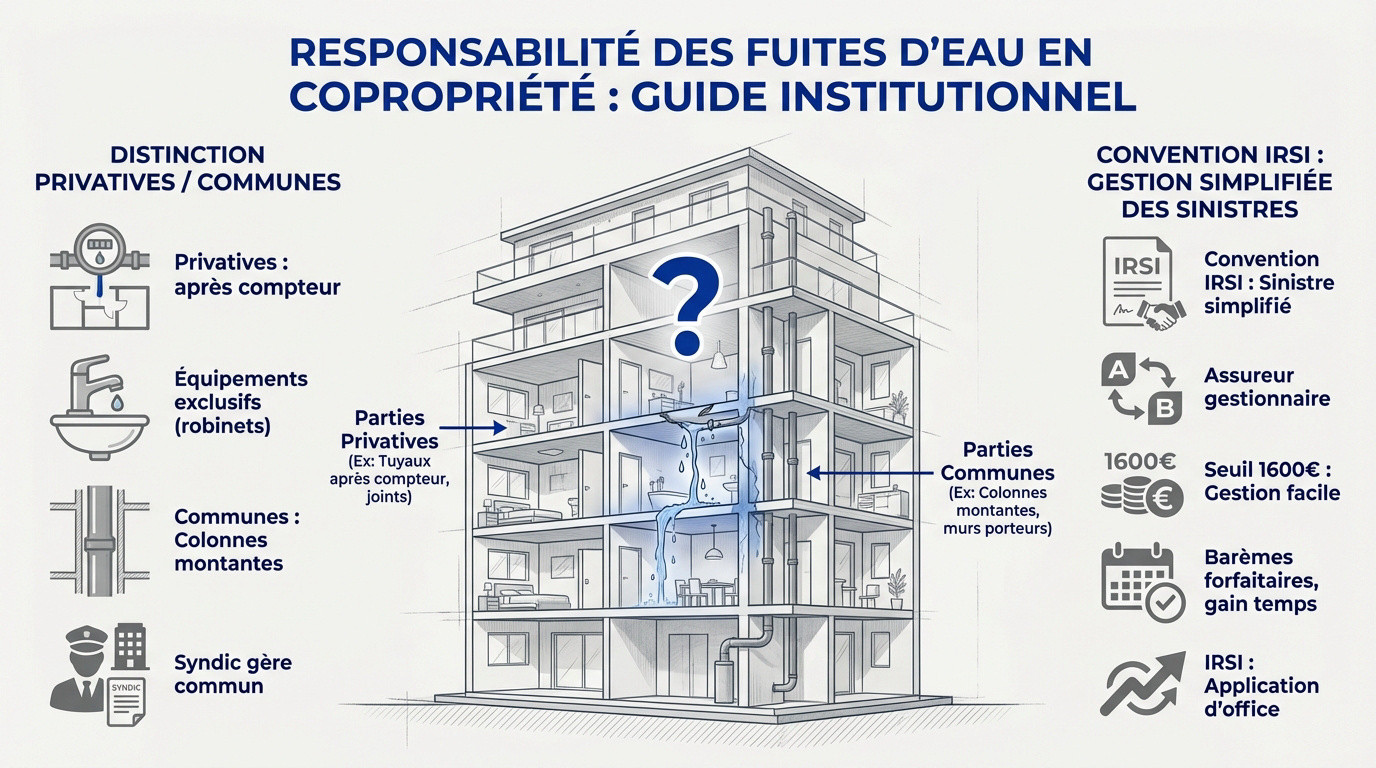 Schéma des responsabilités juridiques pour une recherche de fuite en copropriété