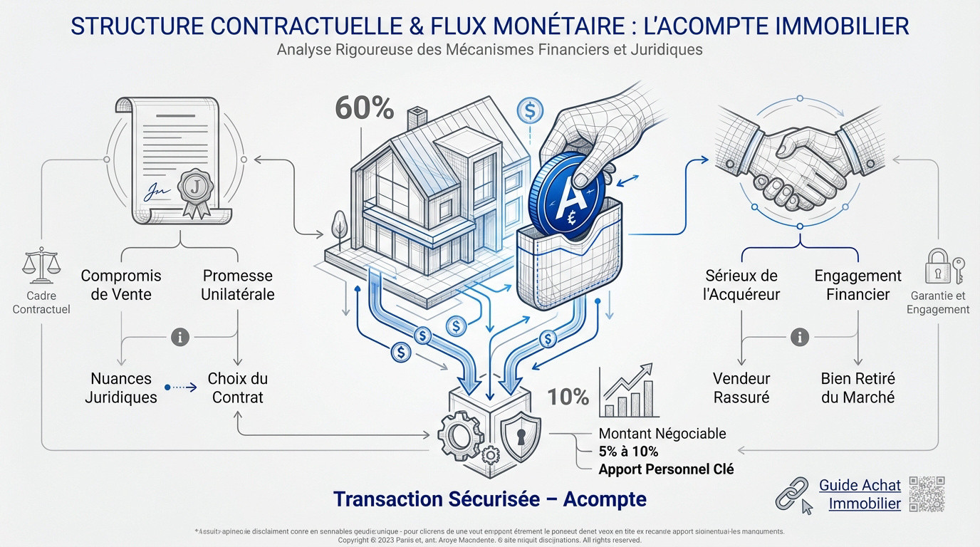Schéma des flux financiers et du séquestre lors du versement de l'acompte immobilier