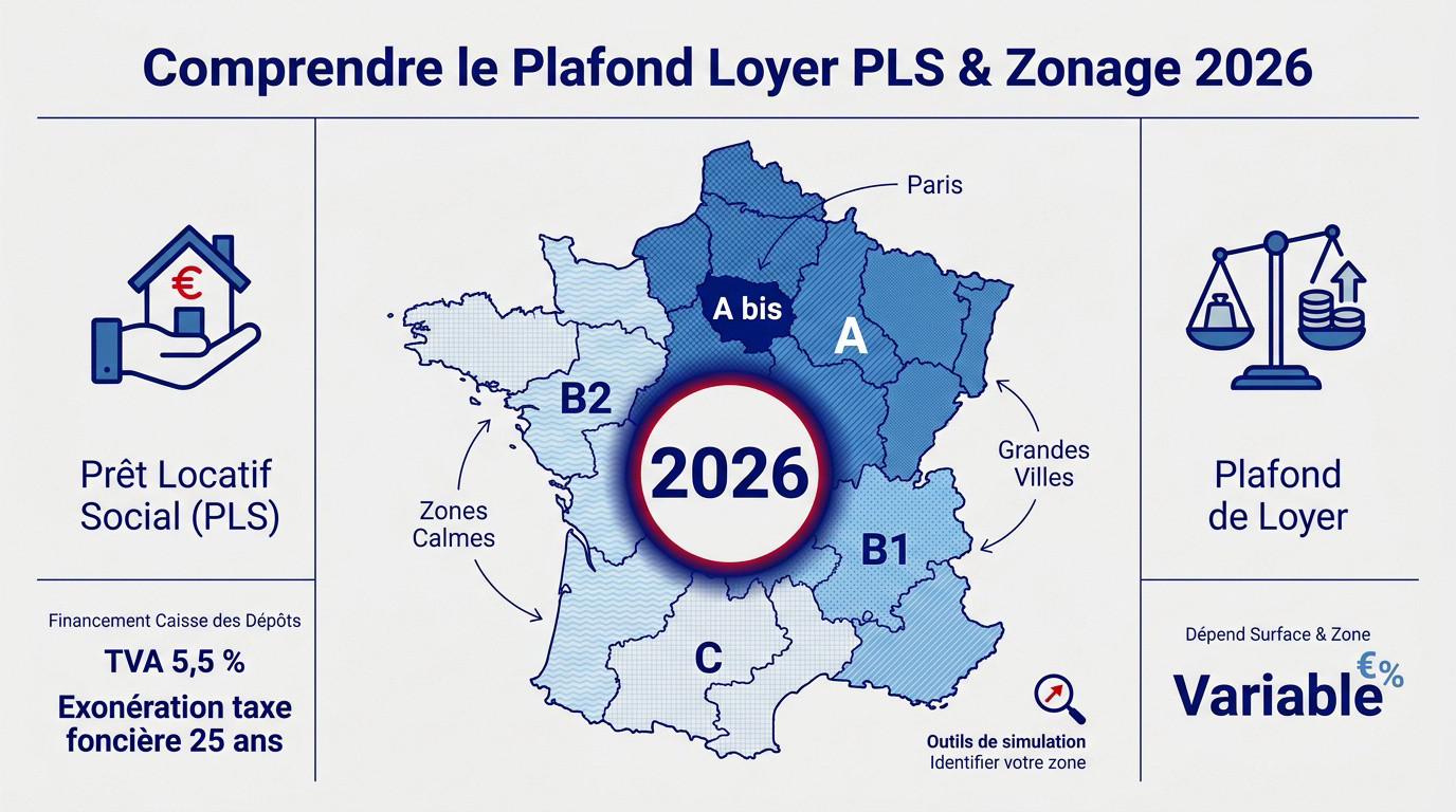 Graphique des plafonds de loyer PLS par zone géographique en 2026