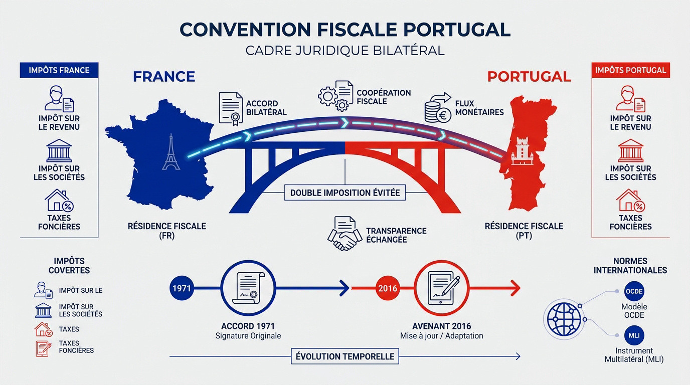 Drapeaux français et portugais symbolisant la convention fiscale bilatérale