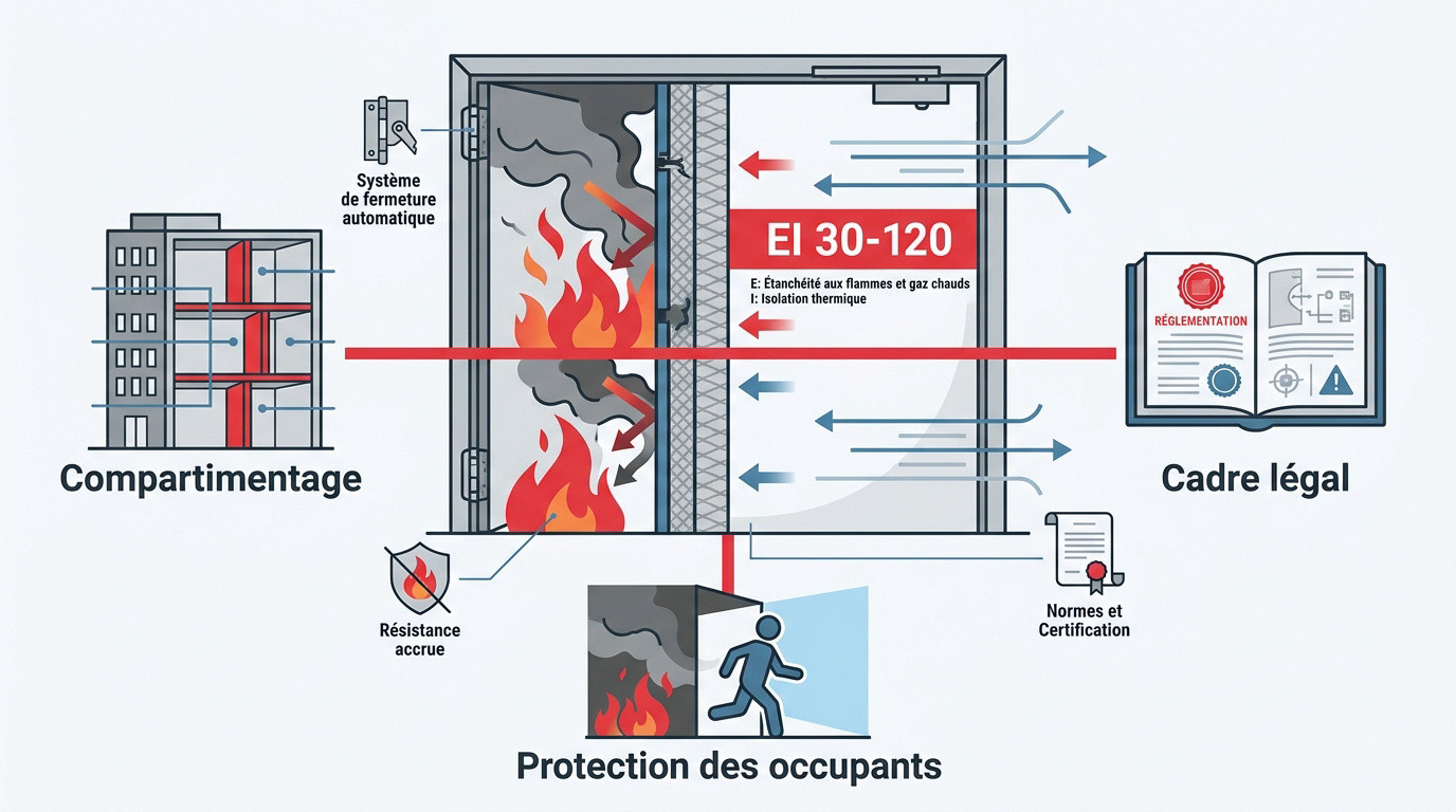 Infographie sur les normes de sécurité et la réglementation des portes coupe-feu en ERP et IGH