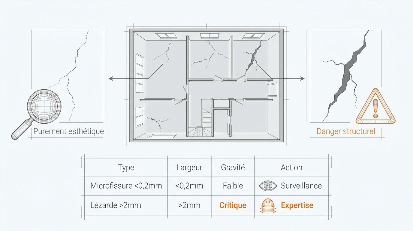 Classification visuelle des fissures au plafond selon leur largeur et leur dangerosité