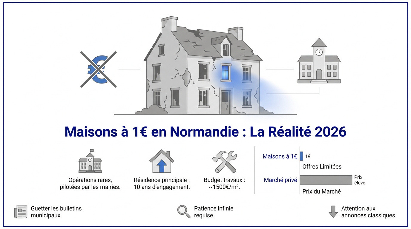 Maison ancienne à rénover en Normandie dans le cadre d'un programme municipal