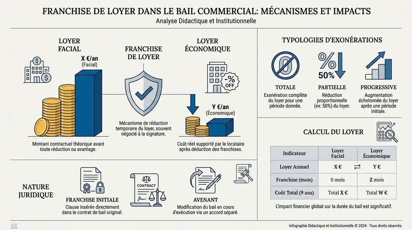 Illustration des mécanismes de franchise de loyer dans un bail commercial