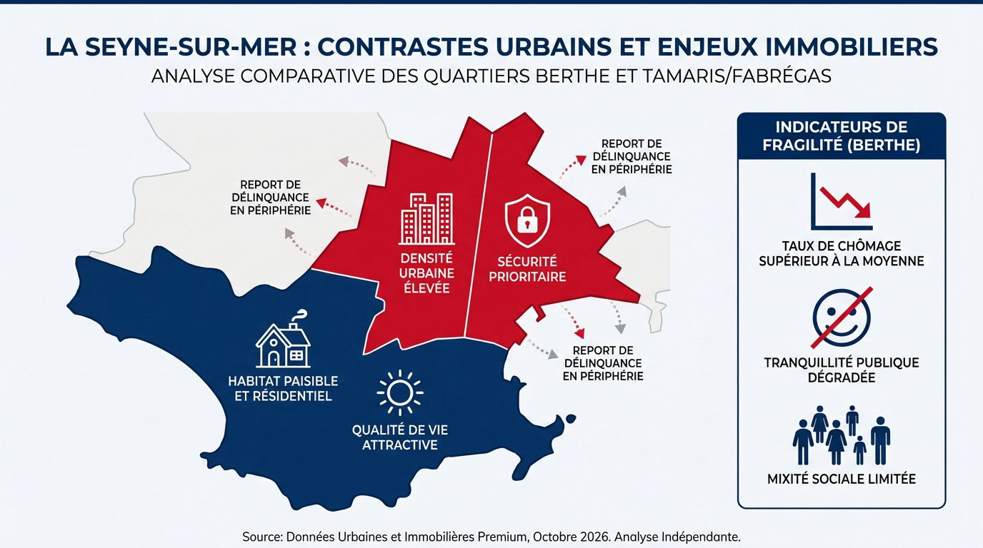 Vue aérienne des contrastes urbains entre quartiers résidentiels et zones denses à La Seyne-sur-Mer