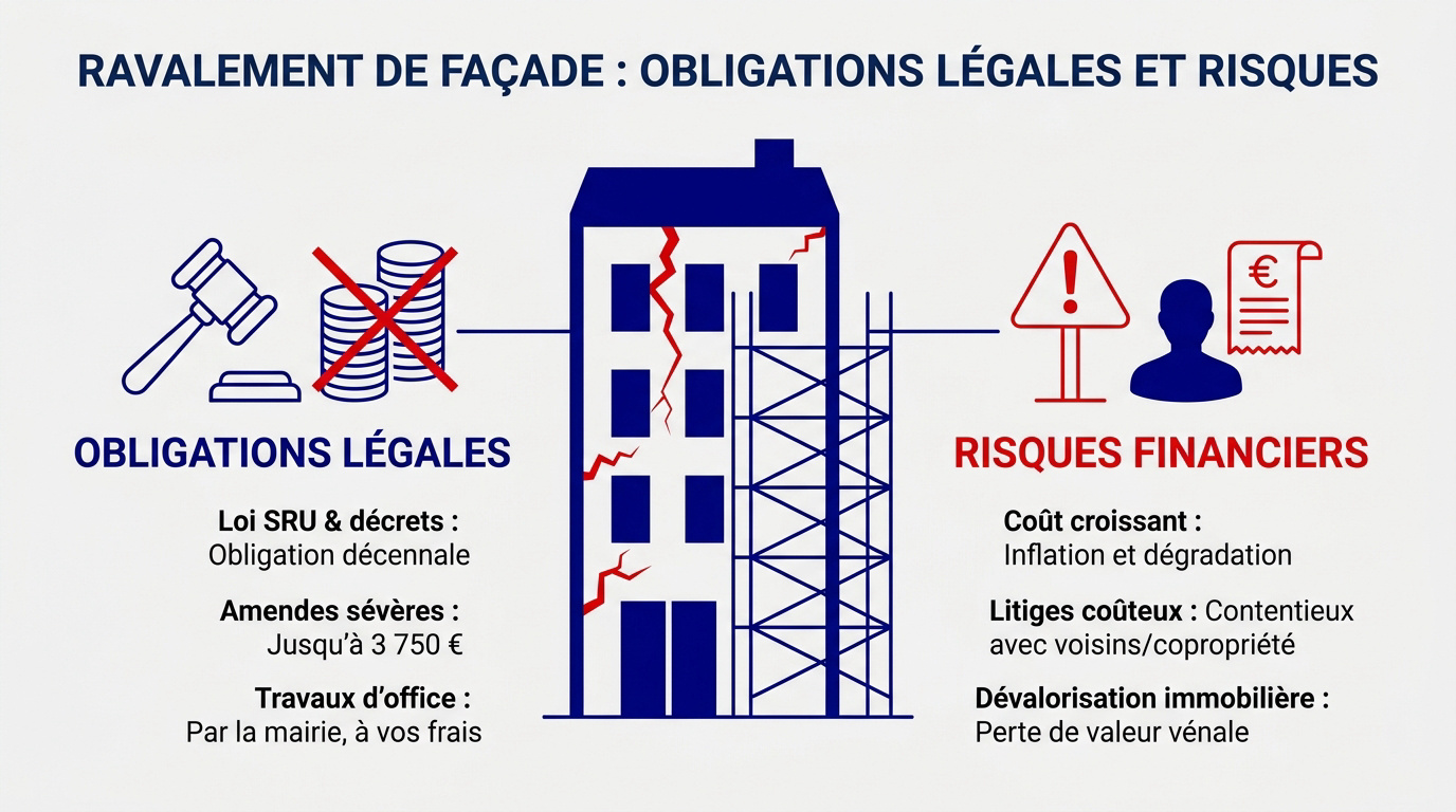 Travaux de ravalement de façade sur un immeuble en copropriété